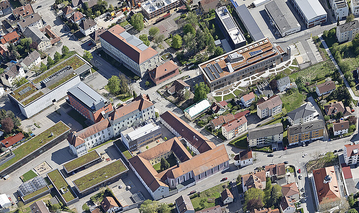 Aerial view of the NAWAREUM with the campus of the KoNaRo - Center of Excellence for Renewable Resources.